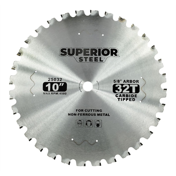 Superior Steel 10 Inch x 32 Teeth x 5/8 Inch Arbor Metal Cutting Carbide Tipped Saw Blade 25032 - main